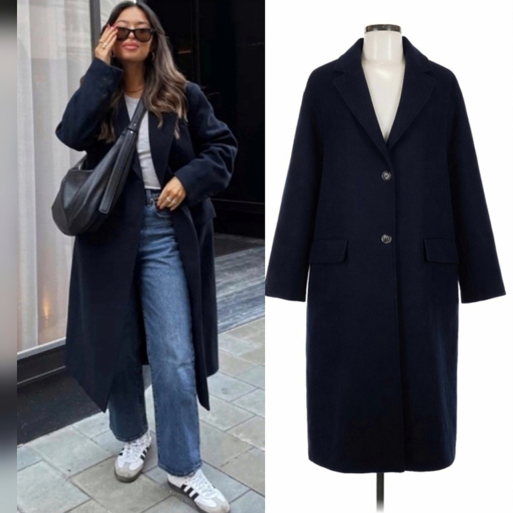 Zara Wool Blend Oversized Coat Navy  Size M-L  NWT - Picture 3 of 14